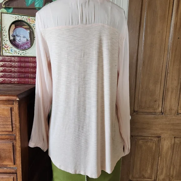 Dolan Left Coast Blouse Small Pink Sheer Sleeve Boho Flowy V Neck Made USA - Picture 7 of 12